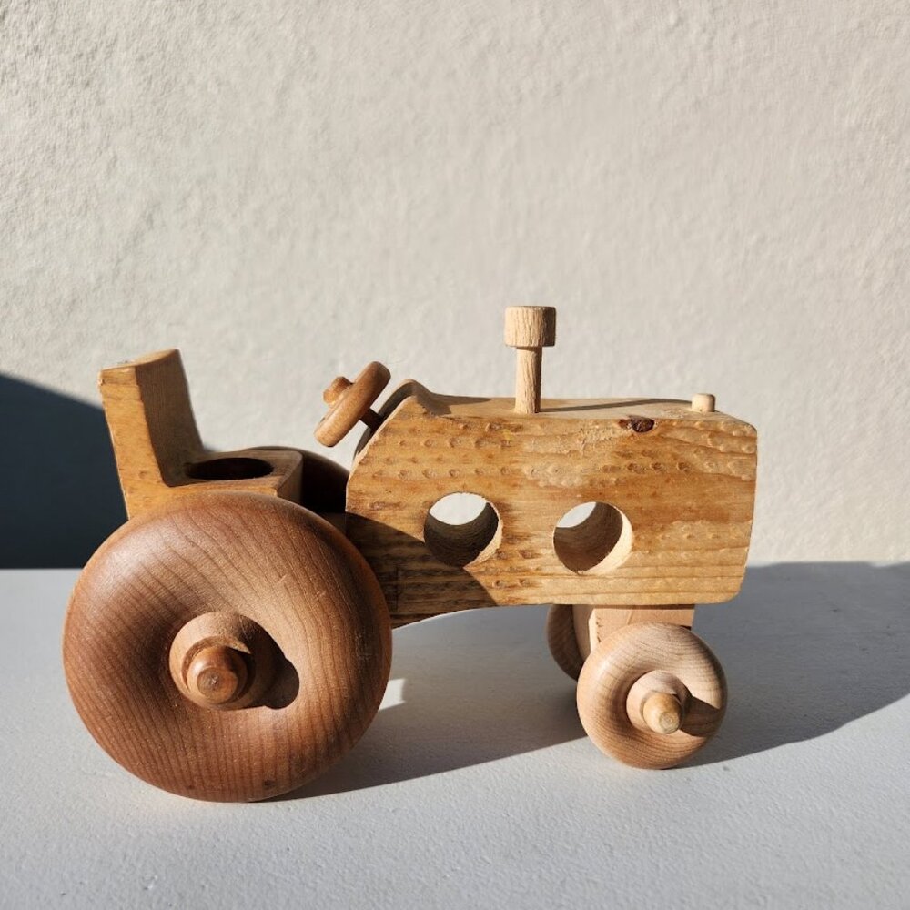 Handmade Vintage Toy Tractor Hand Crafted car push Decor Montessori Waldorf Minn